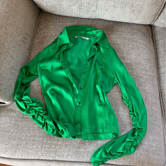 Zara green silk button down xs - Picture 1 of 3